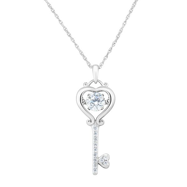 Sterling Silver Cubic Zirconium Heart Key Pendant Necklace