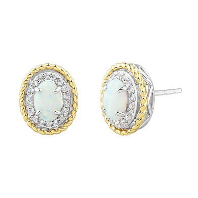 Two-Tone Lab-Created White Sapphire & Lab-Created Opal Set Stud Earrings, Pendant Necklace, & Ring Set