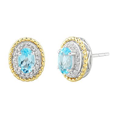 Two-Tone Lab-Created White Sapphire & Swiss Blue Topaz Pendant Necklace, Stud Earrings, & Ring Set