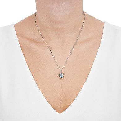 Two-Tone Lab-Created White Sapphire & Swiss Blue Topaz Pendant Necklace, Stud Earrings, & Ring Set