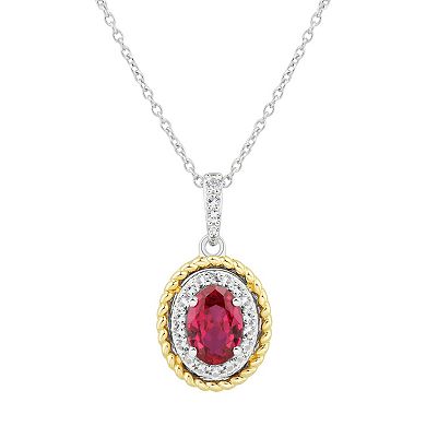 Two-Tone Lab-Created White Sapphire & Lab-Created Ruby Pendant Necklace, Stud Earrings, & Ring Set