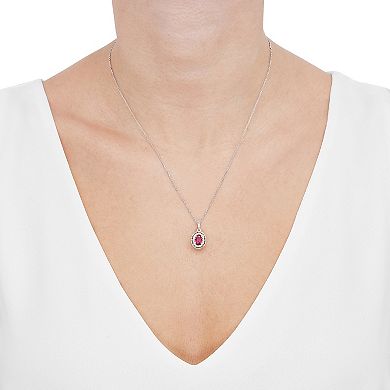Two-Tone Lab-Created White Sapphire & Lab-Created Ruby Pendant Necklace, Stud Earrings, & Ring Set