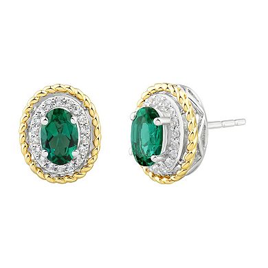 Two-Tone Lab-Created White Sapphire & Lab-Created Emerald Pendant Necklace, Stud Earrings, & Ring Set