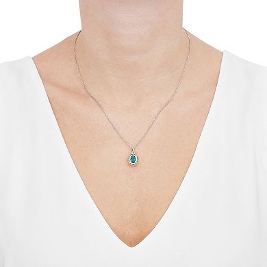 Two-Tone Lab-Created White Sapphire & Lab-Created Emerald Pendant Necklace, Stud Earrings, & Ring Set
