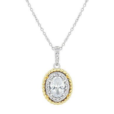 Two-Tone Lab-Created White Sapphire Pendant Necklace, Stud Earrings, & Ring Set
