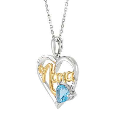 14k Gold Over Sterling Silver Swiss Blue Topaz MAMA Heart Pendant Necklace