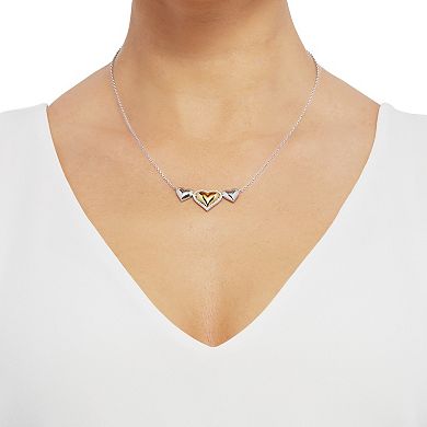 Sterling Silver And 10k Gold Cubic Zirconia Triple Heart Necklace