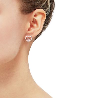 Sterling Silver Heart Solitaire Necklace & Stud Earrings Set With AAA Cubic Zirconia