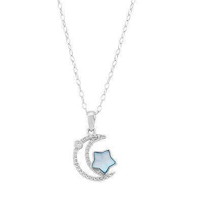 Sterling Silver Cubic Zirconia & Mother-of-Pearl Moon & Star Pendant Necklace & Stud Earrings Set