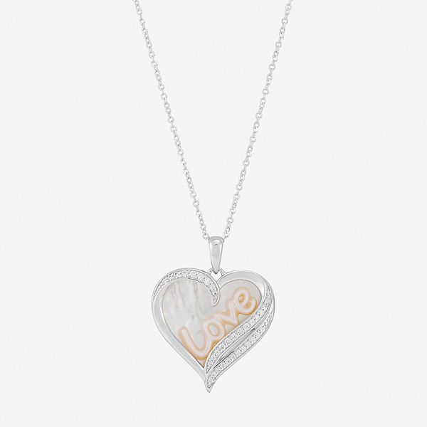 Ari Heart Silver Pendant Necklace in Ivory Mother-of-Pearl main image 1