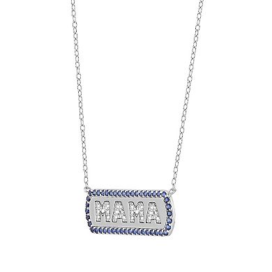 Sterling Silver Lab-Created Sapphire & Cubic Zirconia MAMA Bar Necklace