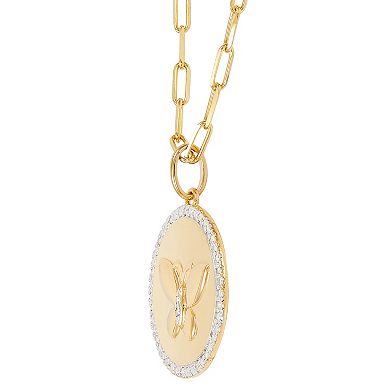 14k Gold Over Sterling 1/10 Carat T.W. Diamond Butterfly Disc Pendant Necklace