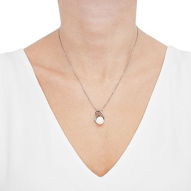 Two-Tone Freshwater Cultured Pearl & White Topaz Swirly Pendant Necklace
