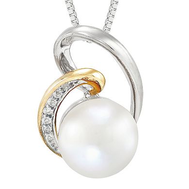 Two-Tone Freshwater Cultured Pearl & White Topaz Swirly Pendant Necklace