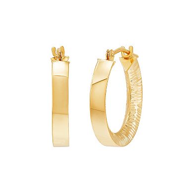 14k Gold Diamond Cut Tube Hoop Earrings
