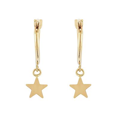 14k Gold Star Drop Hoop Earrings