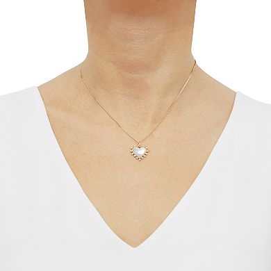 14k Gold Over Sterling Silver Cubic Zirconia & Mother of Pearl Heart Pendant Necklace