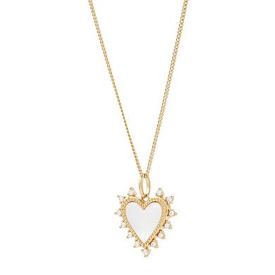 14k Gold Over Sterling Silver Cubic Zirconia & Mother of Pearl Heart Pendant Necklace