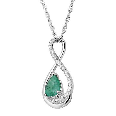 Sterling Silver Emerald and Diamond Accent Pendant Necklace