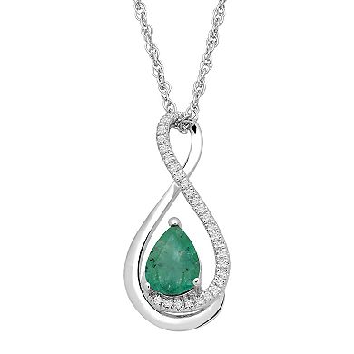 Sterling Silver Emerald and Diamond Accent Pendant Necklace