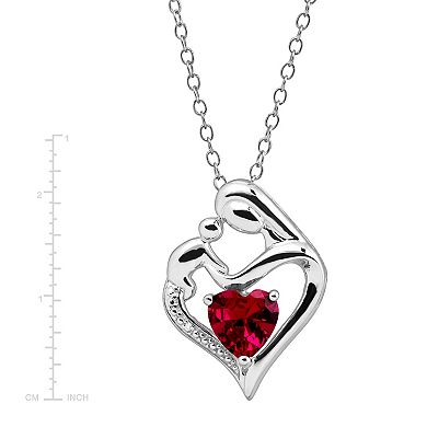 Sterling Silver Created Ruby and Diamond Accent Mother & Child Pendant Necklace