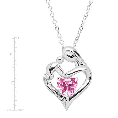Sterling Silver Lab-Created Pink Sapphire & Diamond Accent Mother & Baby Pendant Necklace