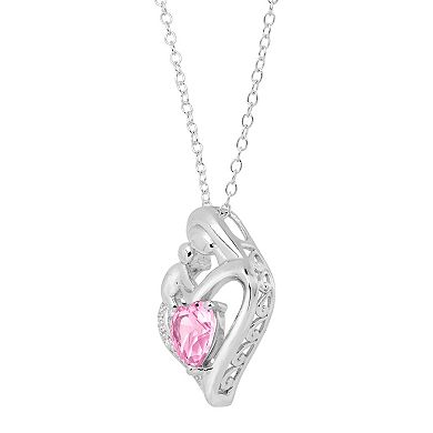 Sterling Silver Lab-Created Pink Sapphire & Diamond Accent Mother & Baby Pendant Necklace