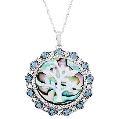 Sterling Silver Crystal, Mother-of-Pearl, and Cameo Family Tree Pendant Necklace
