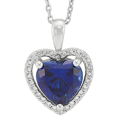 Sterling Silver Lab-Created White Sapphire & Lab-Created Sapphire Heart Pendant Necklace, Stud Earrings, & Ring Set