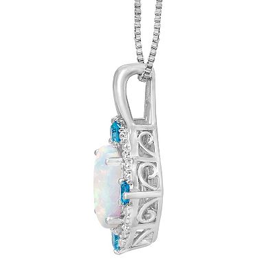Sterling Silver Lab-Created Opal, Swiss Blue Topaz, & Diamond Accent Pendant Necklace