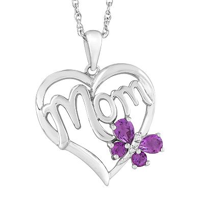 Sterling Silver Amethyst and Diamond Accent Heart Pendant Necklace