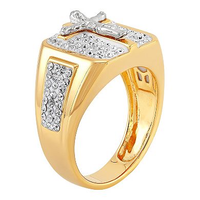 Men's Two-Tone Crystal Crucifix Ring