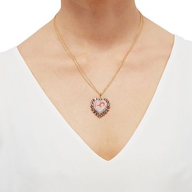 18k Gold Over Sterling Silver Crystal Rosin Mother & Baby Cameo Heart Pendant Necklace