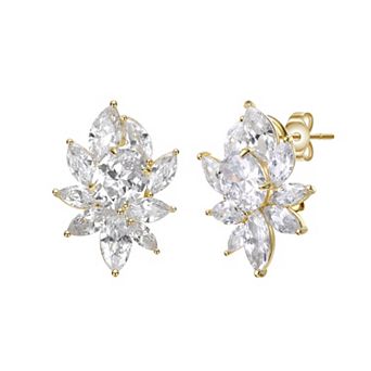 Gold Tone Cubic Zirconia Corsage Flower Cluster Stud Earrings