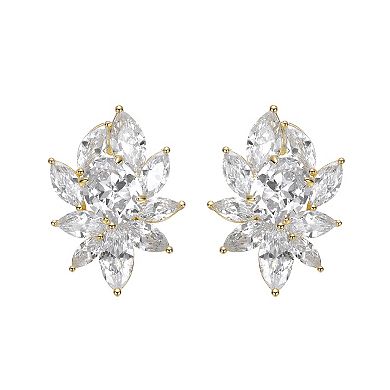 Gold Tone Cubic Zirconia Corsage Flower Cluster Stud Earrings