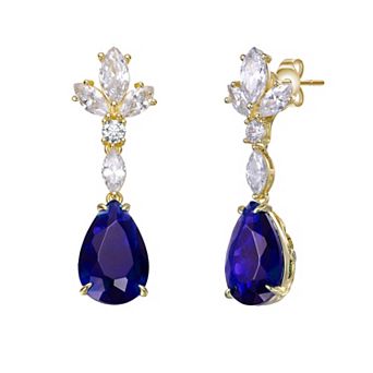 Gold Tone Cubic Zirconia Cluster Dangle Earrings