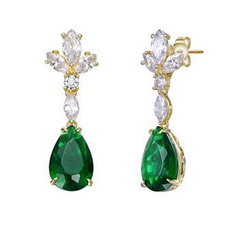 Gold Tone Cubic Zirconia Cluster Dangle Earrings