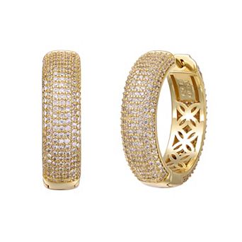 Gold Tone Cubic Zirconia Pave Hoop Earrings