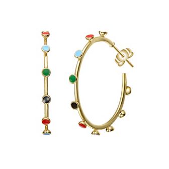 Gold Tone Multi-Color Enamel C-Hoop Earrings