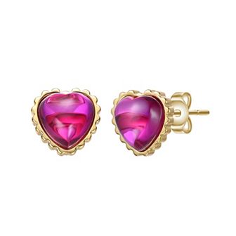 Gold Tone Cubic Zirconia Pink Sunset Heart Stud Earrings