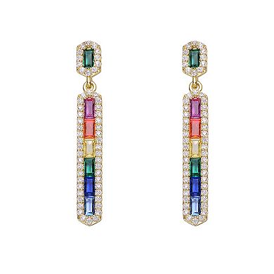 Gold Tone Rainbow & White Cubic Zirconia Linear Dangle Earrings