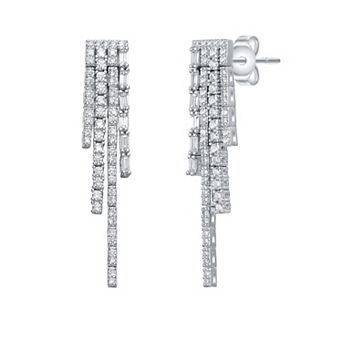 Sterling Silver Cubic Zirconia Graduated Fringe Dangle Earrings