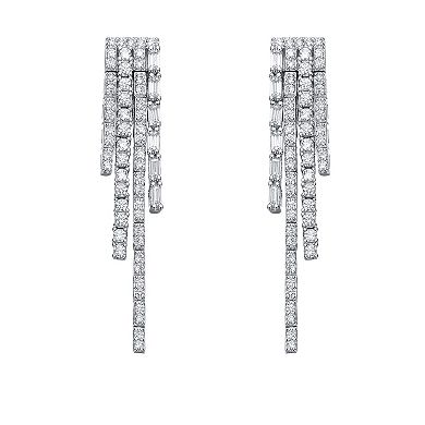 Sterling Silver Cubic Zirconia Graduated Fringe Dangle Earrings