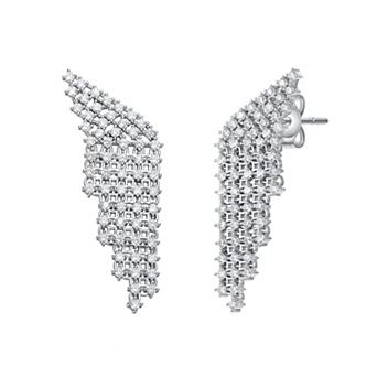 Sterling Silver Cubic Zirconia Angel Wing Waterfall Earrings