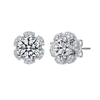 Sterling Silver Cubic Zirconia Flower Halo Stud Earrings