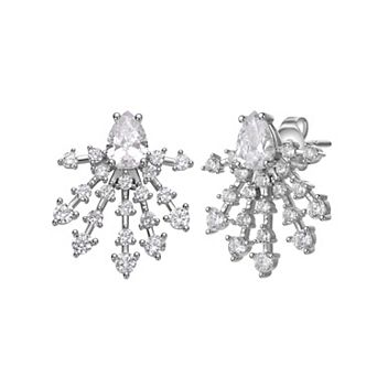 Silver Tone Cubic Zirconia Snowflake Cluster Earrings