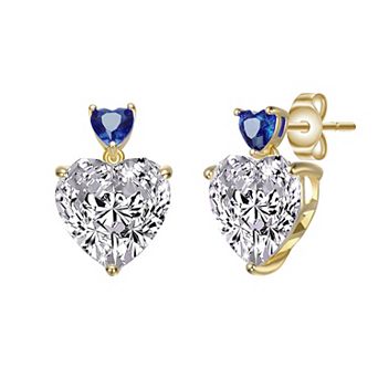 Gold Tone Cubic Zirconia Heart Two-Stone Stud Earrings