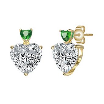 Gold Tone Cubic Zirconia Heart Two-Stone Stud Earrings