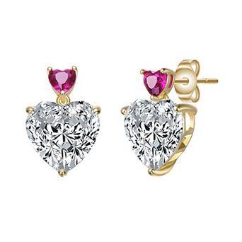 Gold Tone Cubic Zirconia Heart Two-Stone Stud Earrings
