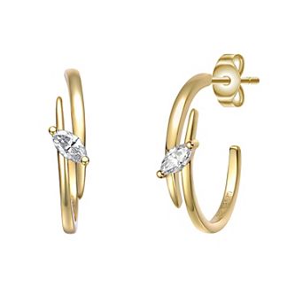 14k Gold Over Silver Cubic Zirconia Double Curve C-Hoop Earrings